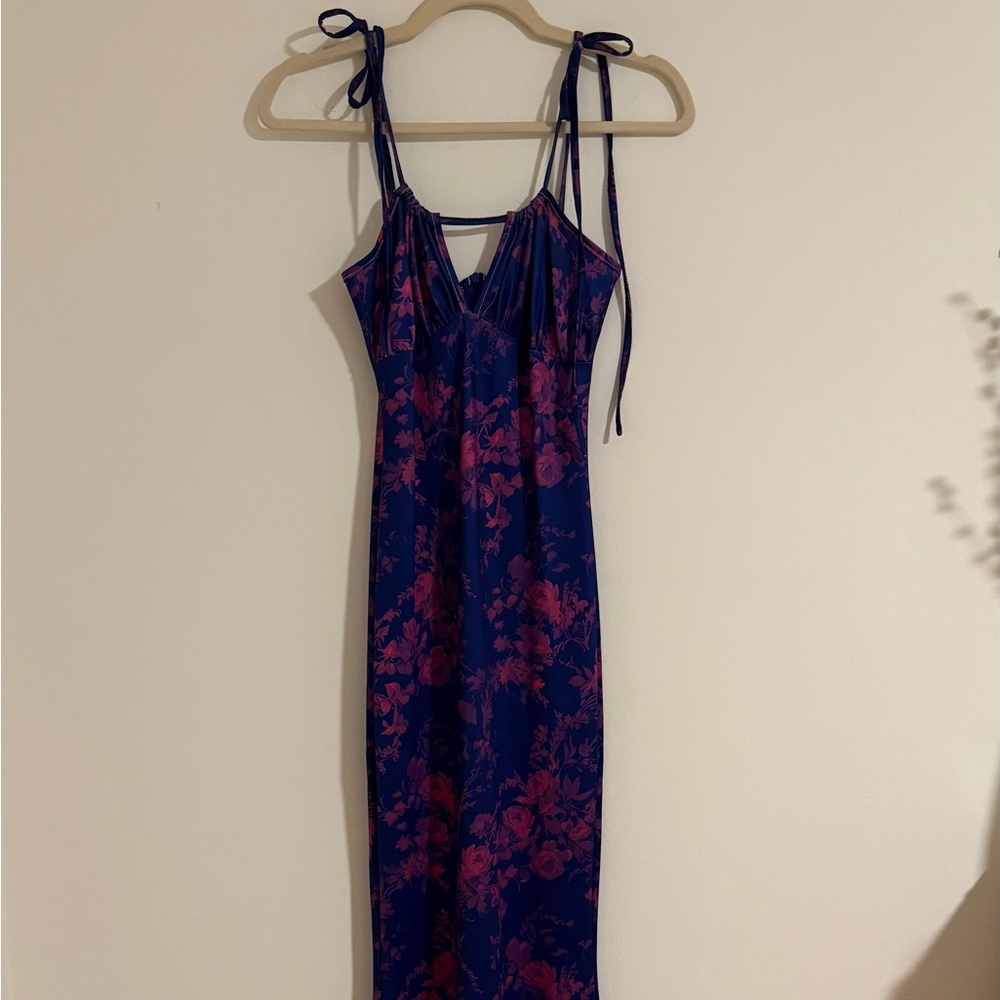 Elegant Floral Maxi Dress - Purple and Pink